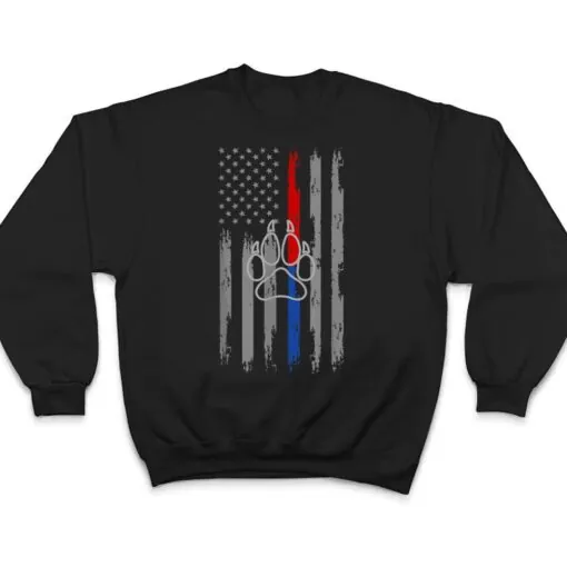 Thin Red Blue Line Flag With Dog Paw Print T Shirt