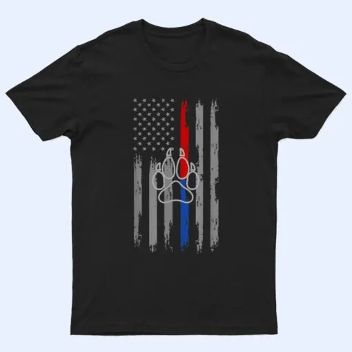 Thin Red Blue Line Flag With Dog Paw Print T Shirt