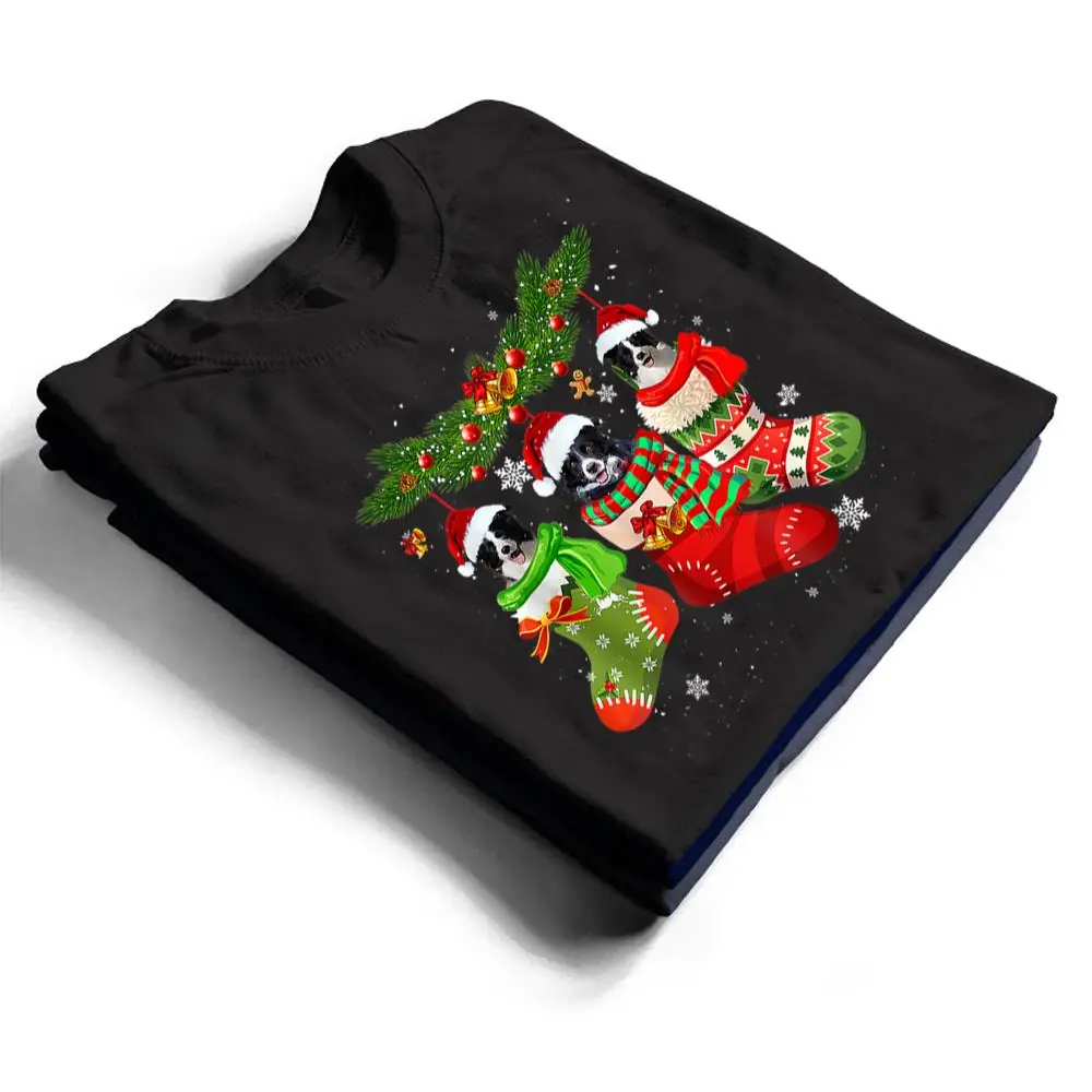 Three Border Collie In Sock Christmas Santa X-mas Dog T Shirt