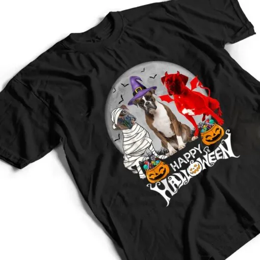 Three Boxer Dog Brindle Boxer Mummy Witch Demon Halloween T Shirt