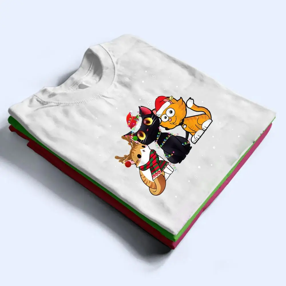 Three-Cat-Christmas-Funny-Kitty-Santa-Hat-And-Lights-Gifts-T-Shirt-1 Three Cat Christmas Funny Kitty Santa Hat And Lights Gifts T Shirt
