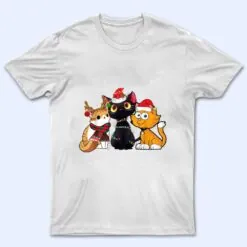 Three Cat Christmas Funny Kitty Santa Hat And Lights Gifts T Shirt