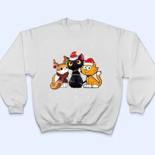 Three Cat Christmas Funny Kitty Santa Hat And Lights Gifts T Shirt