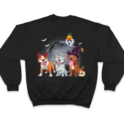 Three Pitbulls Dog in The Moon Halloween Costume T Shirt