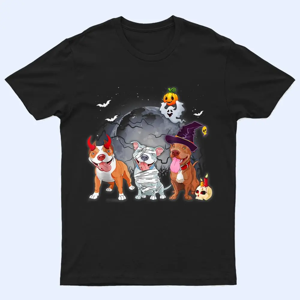 Three Pitbulls Dog in The Moon Halloween Costume T Shirt Three Pitbulls Dog in The Moon Halloween Costume T Shirt