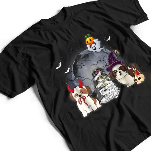 Three Shih Tzus Dog in The Moon Halloween Costume T Shirt