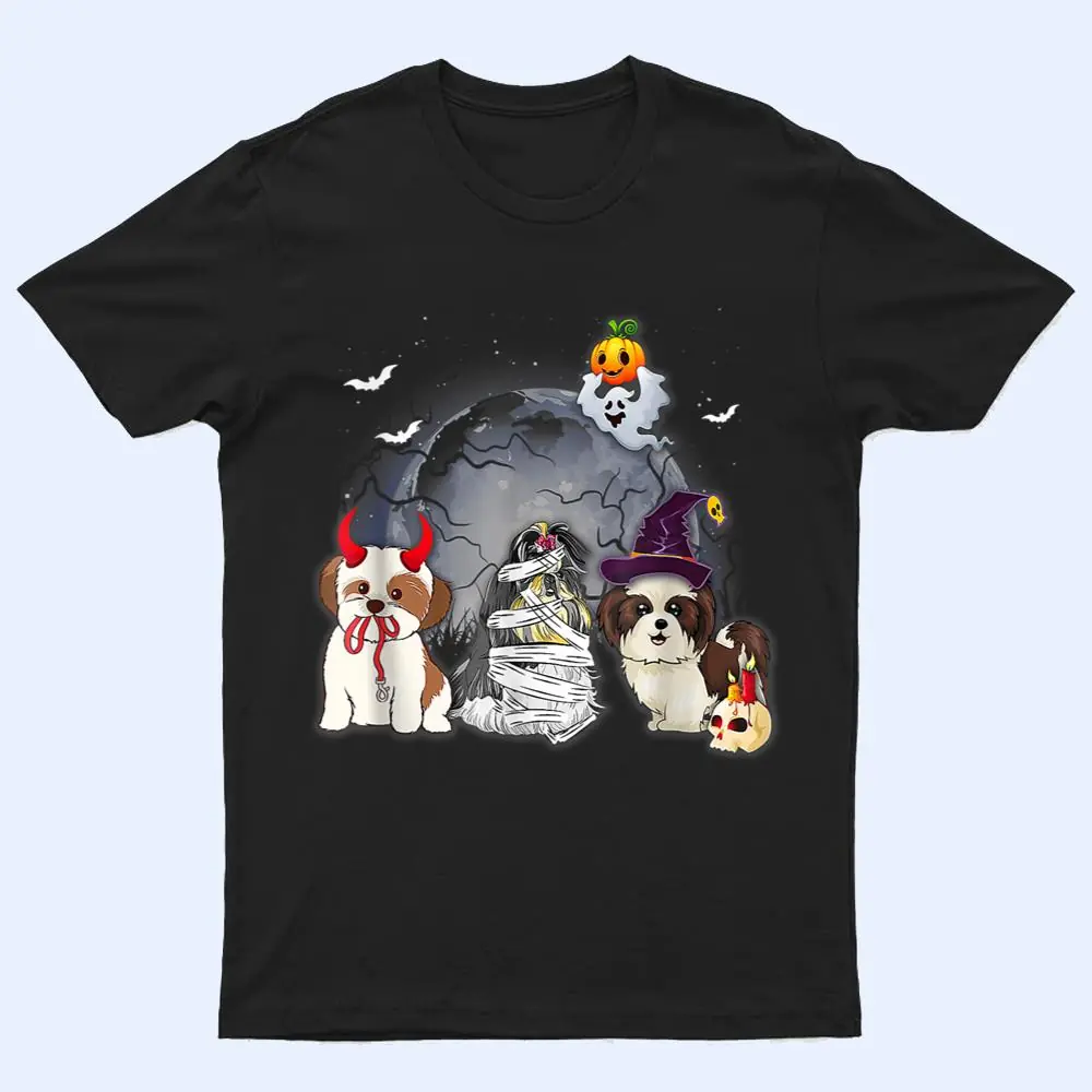 Three Shih Tzus Dog in The Moon Halloween Costume T Shirt Three Shih Tzus Dog in The Moon Halloween Costume T Shirt