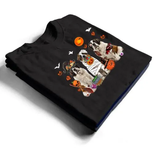 Three St. Bernard Dogs Witch Scary Mummy Halloween Zombie T Shirt