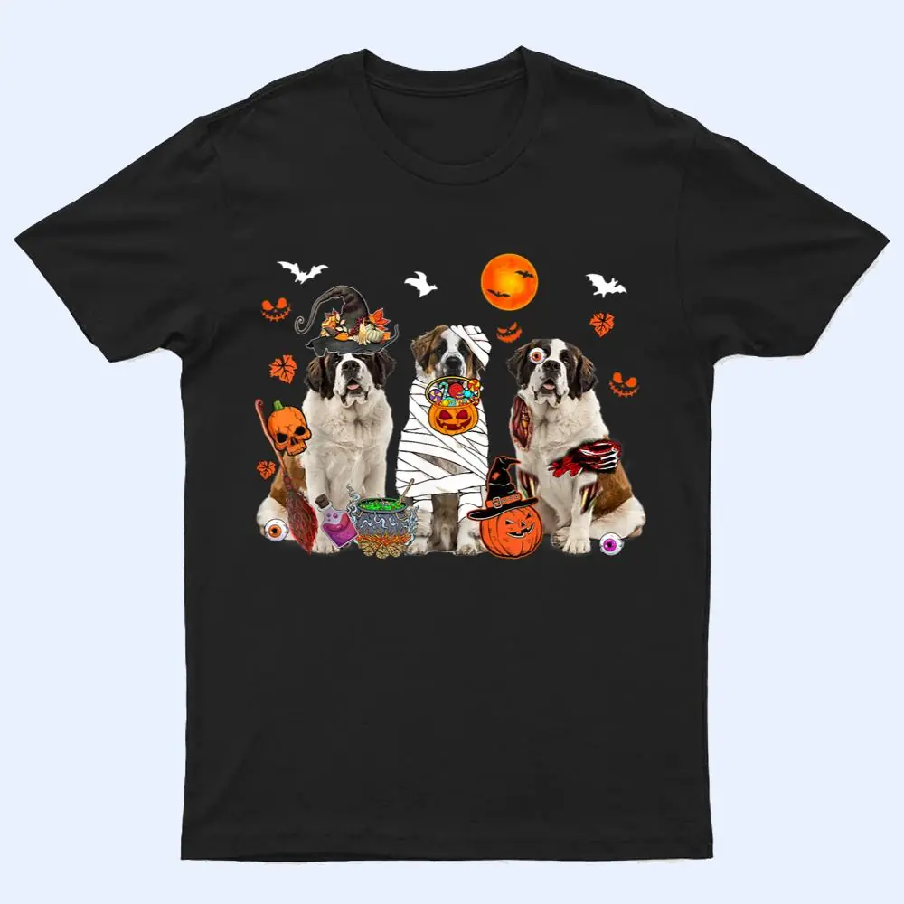 Three St. Bernard Dogs Witch Scary Mummy Halloween Zombie T Shirt Three St. Bernard Dogs Witch Scary Mummy Halloween Zombie T Shirt