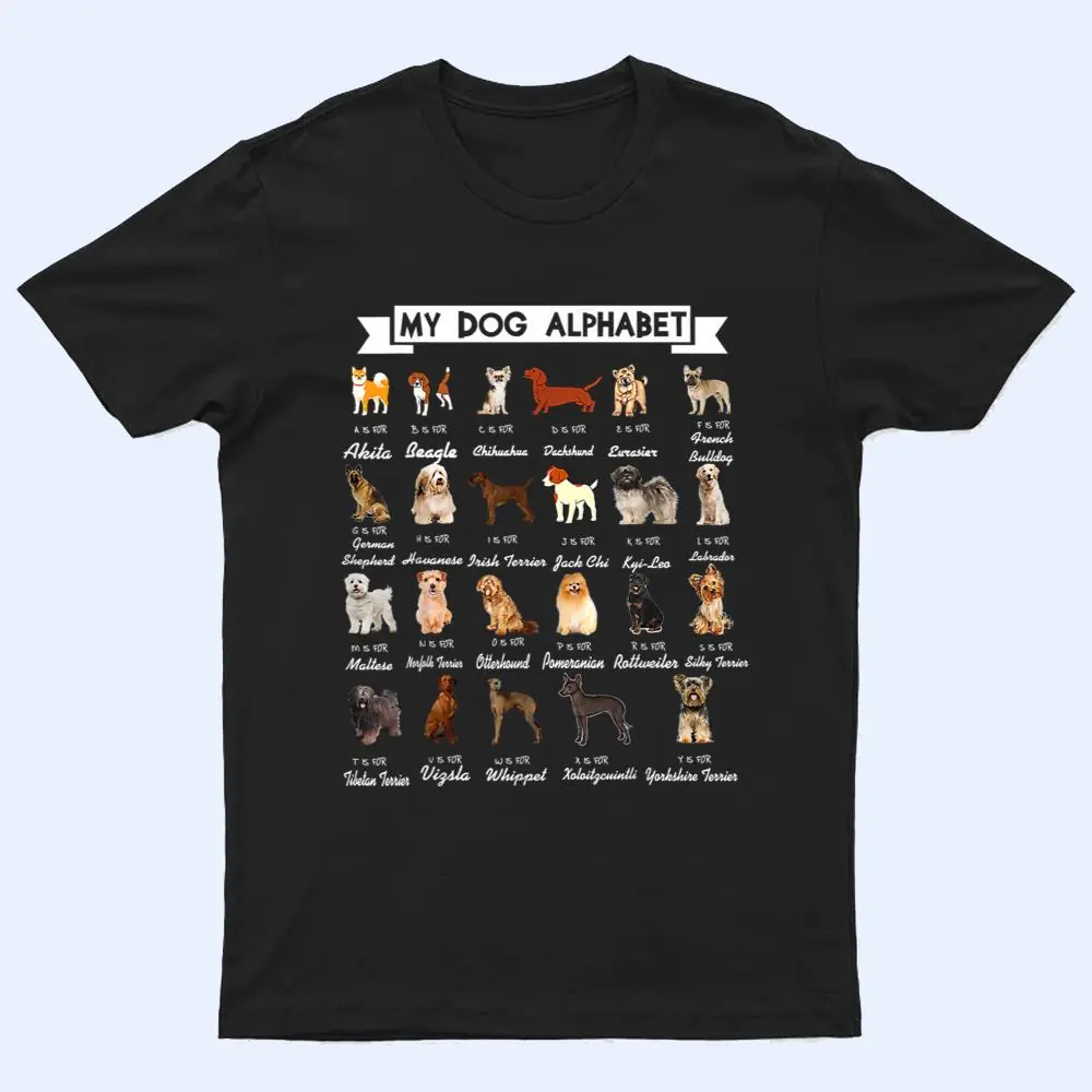 Types Of Dogs Alphabet A-Z Dog Identification Dog Lover T Shirt Types Of Dogs Alphabet A-Z Dog Identification Dog Lover T Shirt