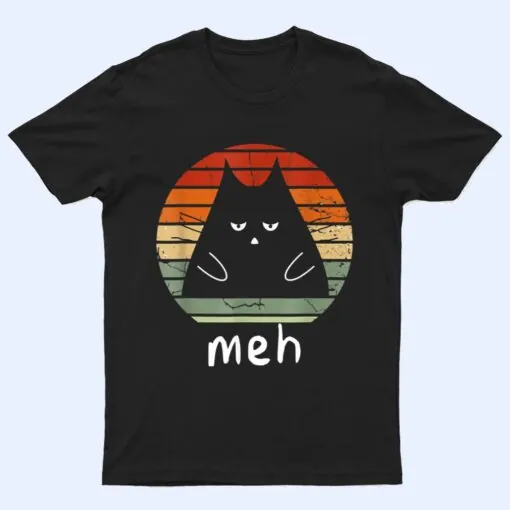 Vintage Black Cat  Meh Cat Meow Kitty Cat Lover T Shirt