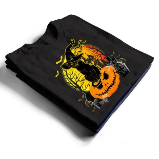 Vintage Black Cat Witch Scary Halloween Costume Kids Boys T Shirt