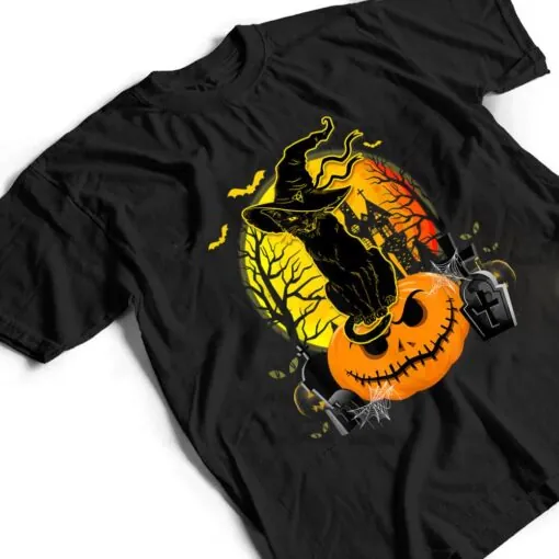 Vintage Black Cat Witch Scary Halloween Costume Kids Boys T Shirt