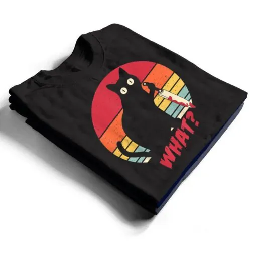 Vintage Cat What Funny Murderous Black Cat With Knife T Shirt