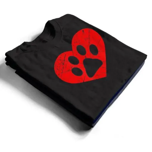 Vintage Dog Lover Heart Love Valentine's Day Paw Print T Shirt