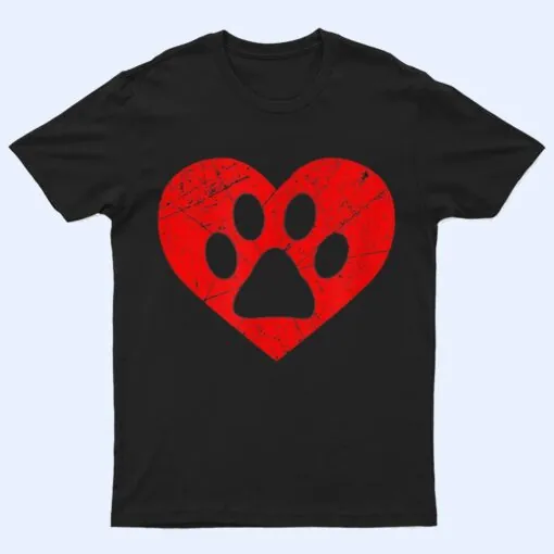 Vintage Dog Lover Heart Love Valentine's Day Paw Print T Shirt