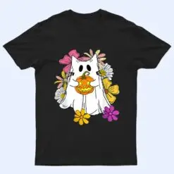 Vintage Floral Ghost Cat Halloween Graphic T Shirt