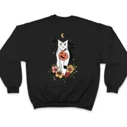 Vintage Floral Halloween Cat Ghost Pumpkin Auntum Women Kids T Shirt Vintage Floral Halloween Cat Ghost Pumpkin Auntum Women Kids T Shirt