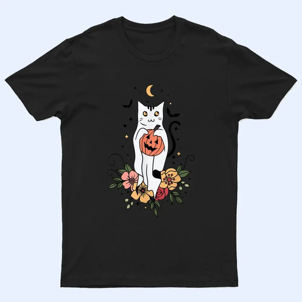 Vintage Floral Halloween Cat Ghost Pumpkin Auntum Women Kids T Shirt Vintage Floral Halloween Cat Ghost Pumpkin Auntum Women Kids T Shirt