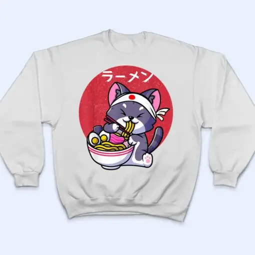 Vintage Kawaii Anime Ramen Cat Japanese Food Gift Girls Teen T Shirt