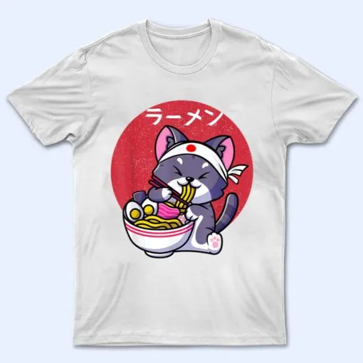 Vintage Kawaii Anime Ramen Cat Japanese Food Gift Girls Teen T Shirt