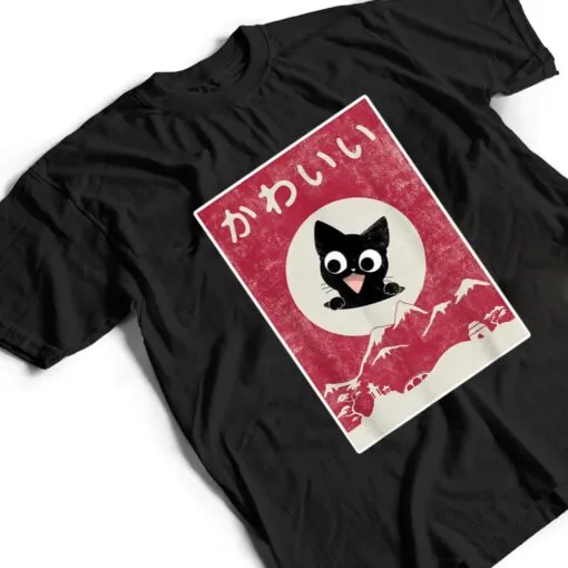 Vintage Kawaii Cat Japanese Black Anime Gift T Shirt