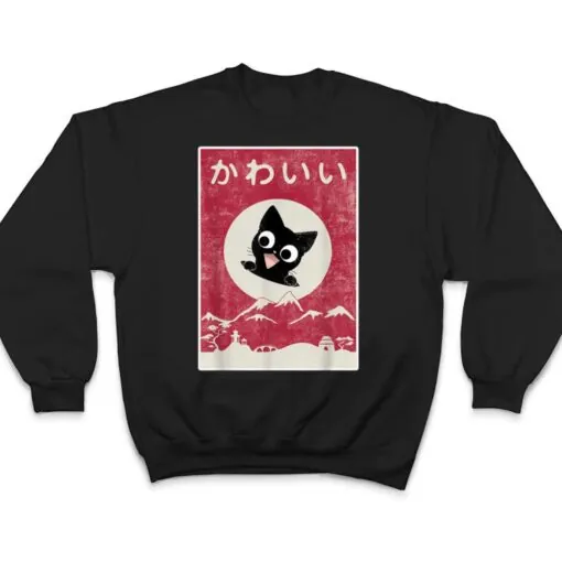 Vintage Kawaii Cat Japanese Black Anime Gift T Shirt