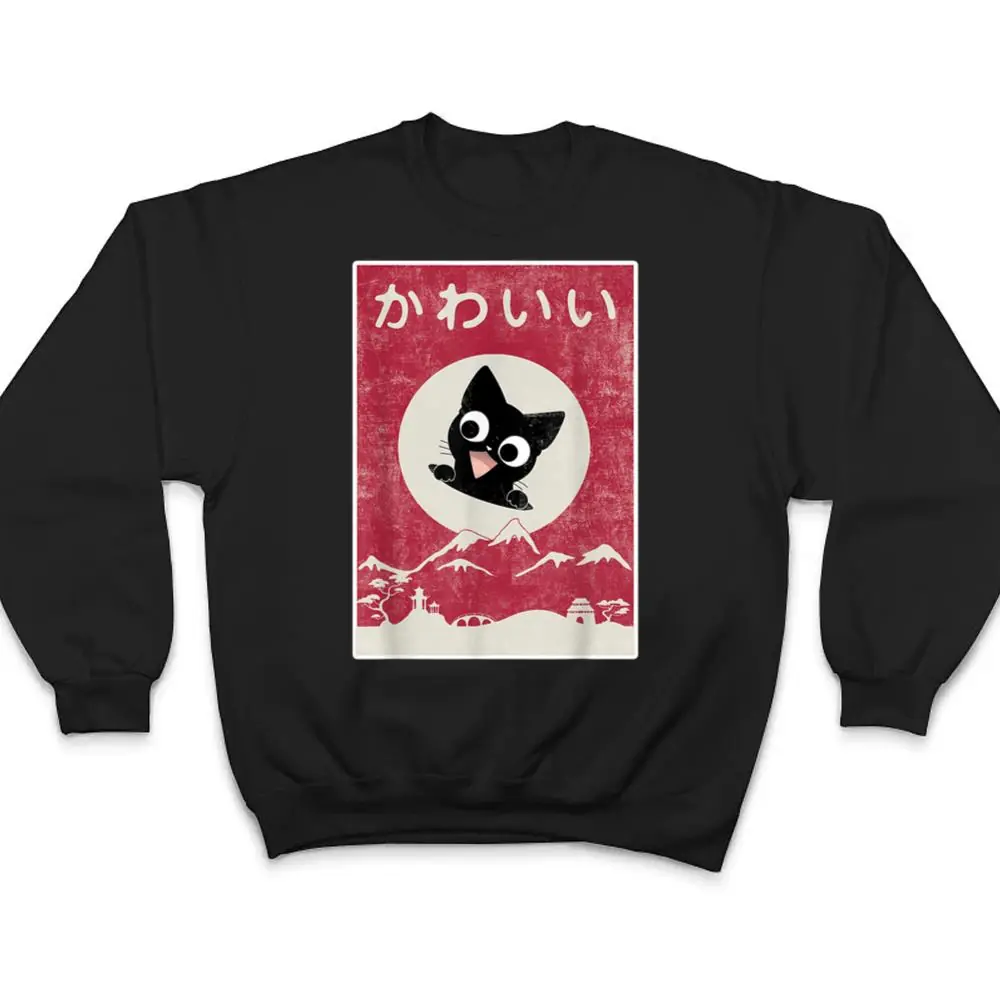 Vintage-Kawaii-Cat-Japanese-Black-Anime-Gift-T-Shirt-4 Vintage Kawaii Cat Japanese Black Anime Gift T Shirt