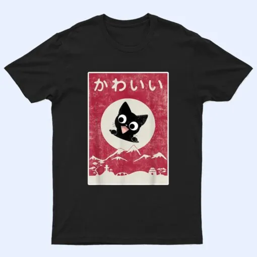 Vintage Kawaii Cat Japanese Black Anime Gift T Shirt