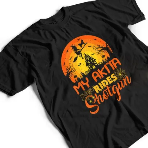 Vintage Sunset My Akita Dog Ride Shotgun Halloween T Shirt