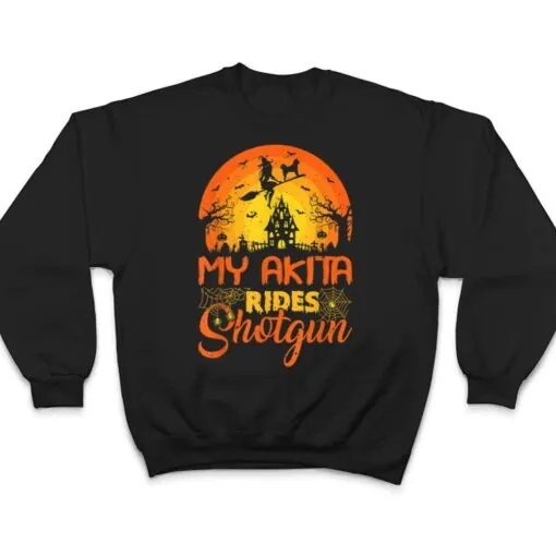 Vintage Sunset My Akita Dog Ride Shotgun Halloween T Shirt