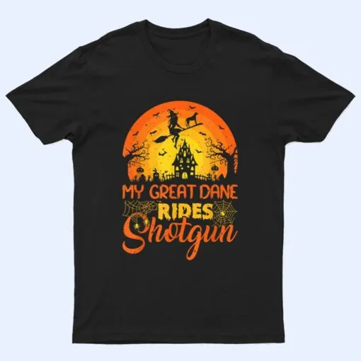 Vintage Sunset My Great Dane Dog Ride Shotgun Halloween T Shirt
