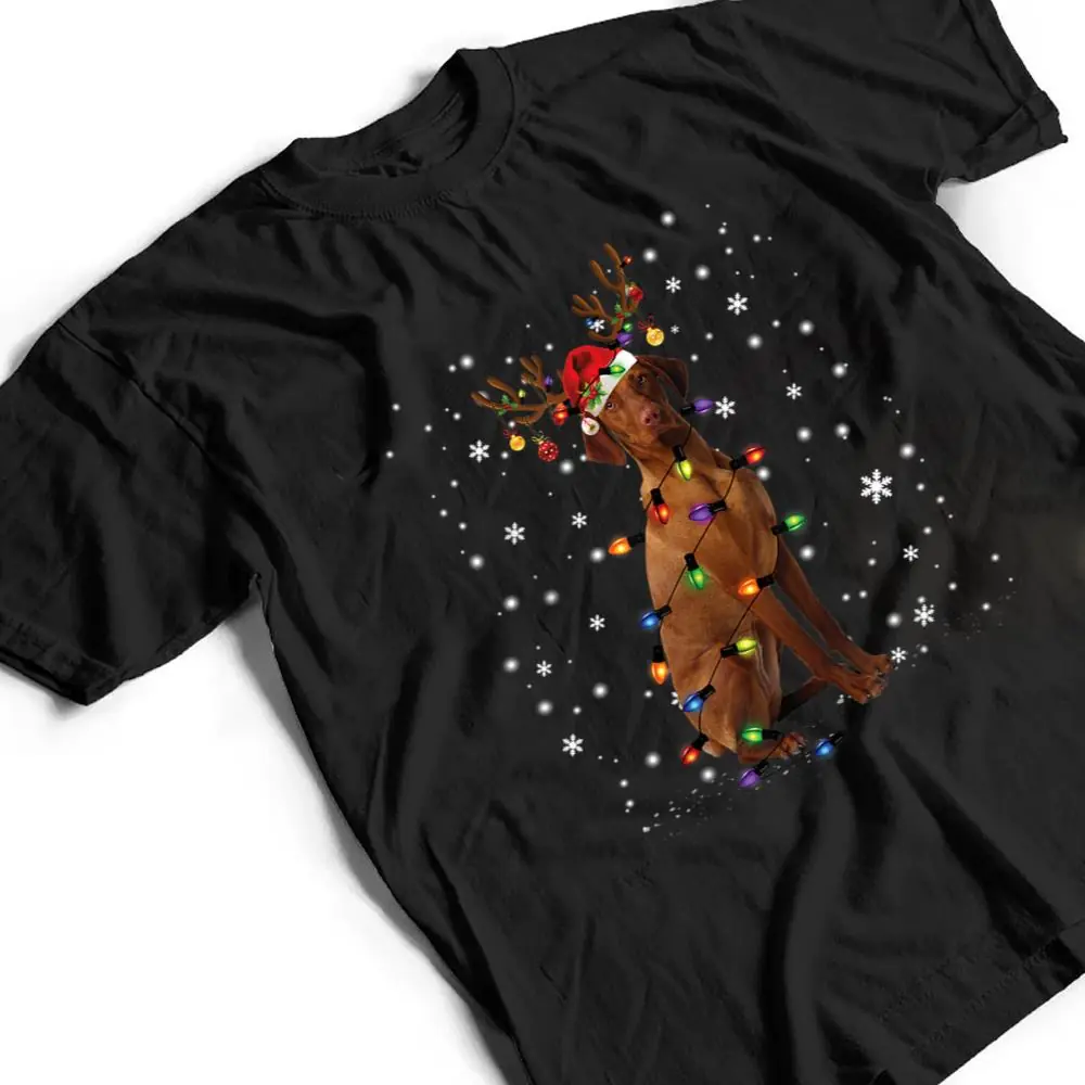 Vizsla-Christmas-Reindeer-Santa-Hat-Pajama-Dog-Lover-Funny-T-Shirt-2 Vizsla Christmas Reindeer Santa Hat Pajama Dog Lover Funny T Shirt