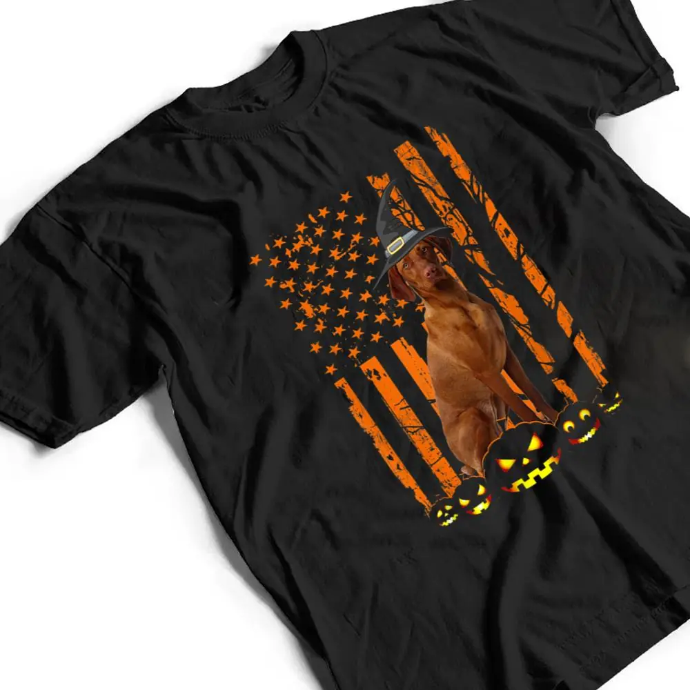 Vizsla-Dog-Pumpkin-American-Flag-Vintage-Halloween-Gifts-T-Shirt-2 Vizsla Dog Pumpkin American Flag Vintage Halloween Gifts T Shirt