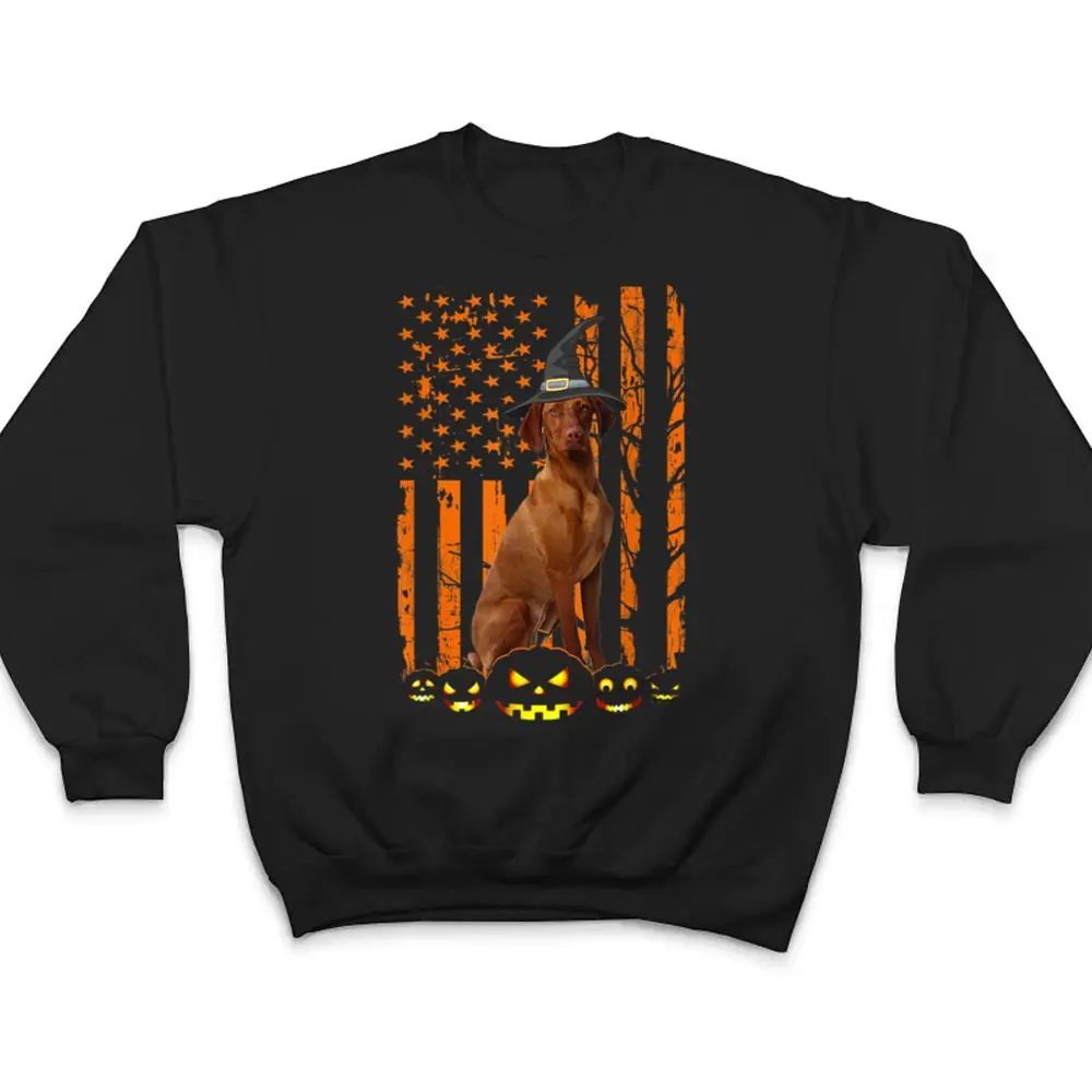 Vizsla-Dog-Pumpkin-American-Flag-Vintage-Halloween-Gifts-T-Shirt-4 Vizsla Dog Pumpkin American Flag Vintage Halloween Gifts T Shirt