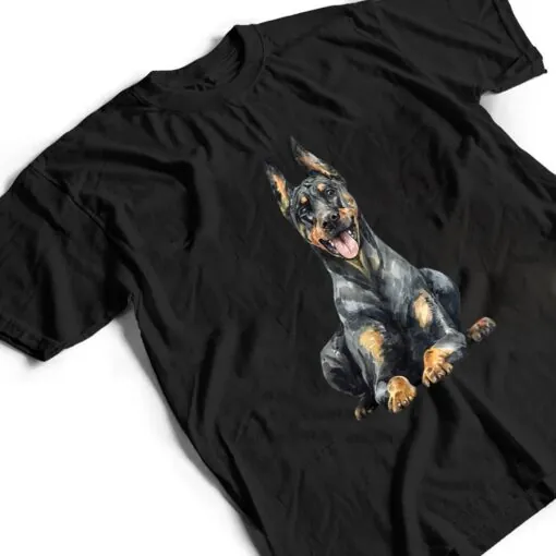 Watercolor Portrait Doberman Pinscher For Dog Owners Ver 2 T Shirt