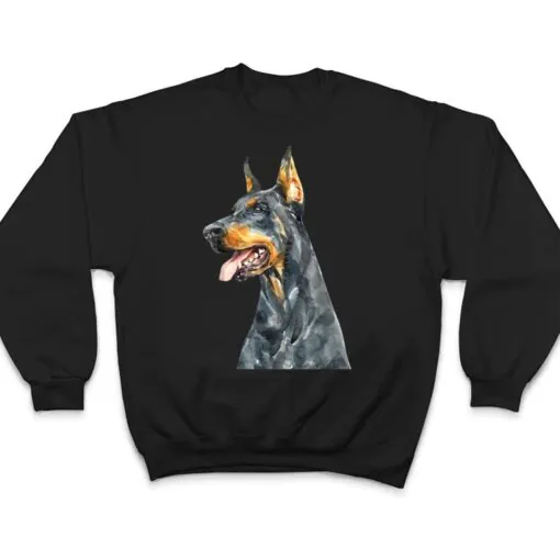 Watercolor Portrait Doberman Pinscher For Dog Owners Ver 4 T Shirt