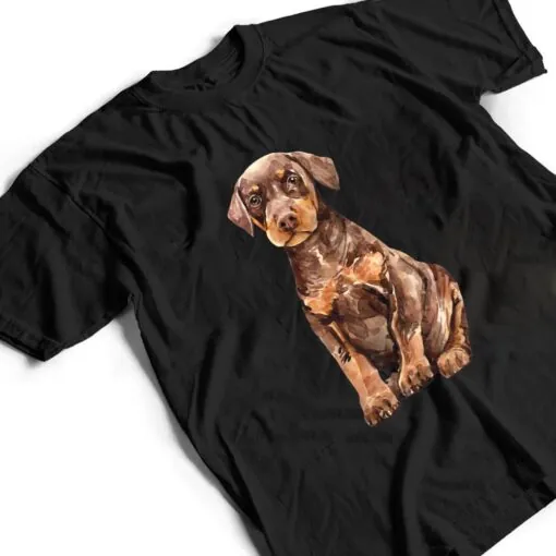 Watercolor Portrait Doberman Pinscher Puppy For Dog Owners Ver 1 T Shirt