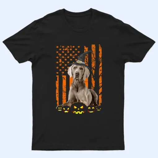 Weimaraner Dog Pumpkin American Flag Vintage Halloween Gifts T Shirt