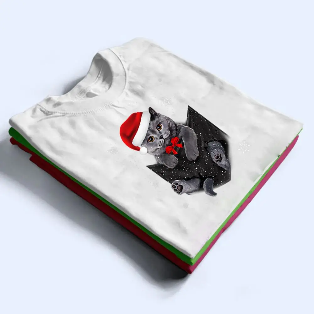 Winter-Holiday-British-Cat-Pocket-Christmas-Santa-Hat-T-Shirt-1 Winter Holiday British Cat Pocket Christmas Santa Hat T Shirt