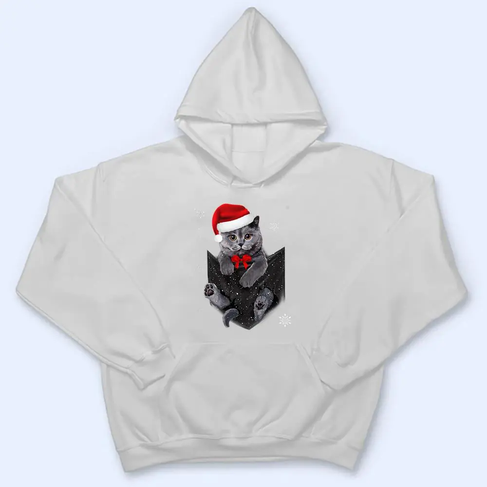Winter-Holiday-British-Cat-Pocket-Christmas-Santa-Hat-T-Shirt-3 Winter Holiday British Cat Pocket Christmas Santa Hat T Shirt