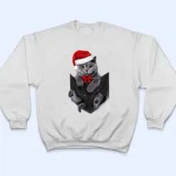 Winter Holiday British Cat Pocket Christmas Santa Hat T Shirt Winter Holiday British Cat Pocket Christmas Santa Hat T Shirt