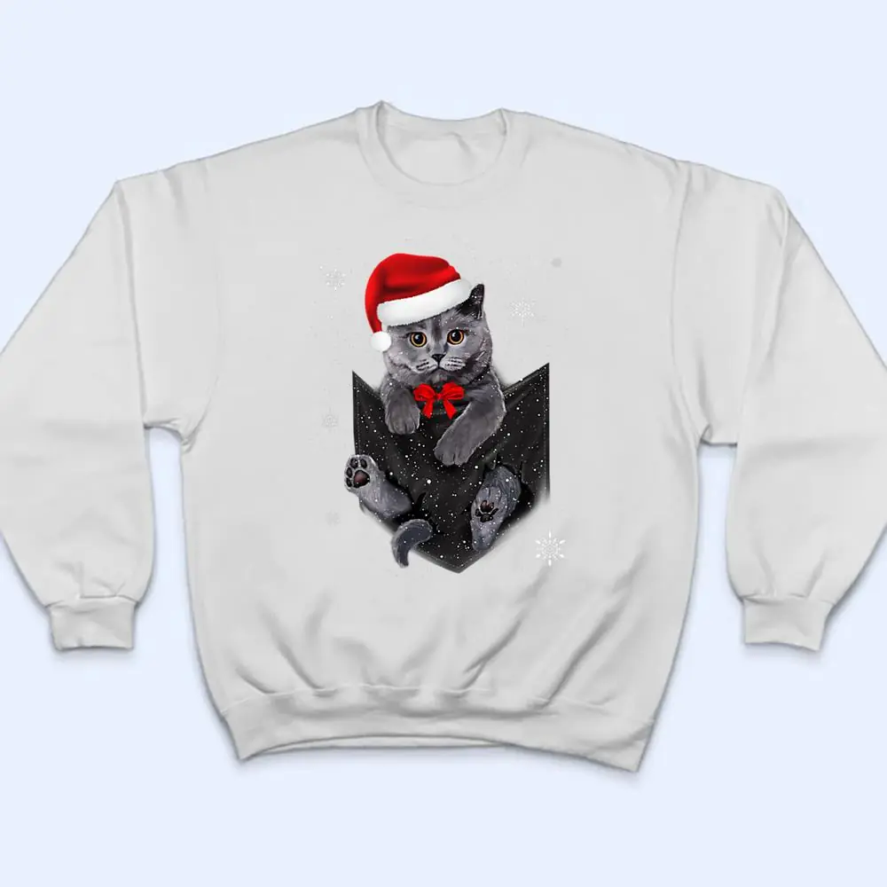 Winter-Holiday-British-Cat-Pocket-Christmas-Santa-Hat-T-Shirt-4 Winter Holiday British Cat Pocket Christmas Santa Hat T Shirt