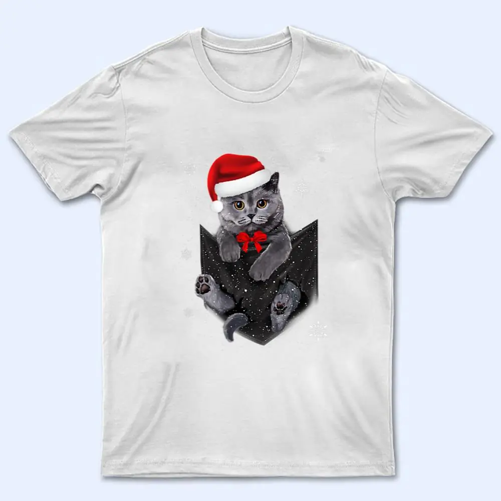 Winter Holiday British Cat Pocket Christmas Santa Hat T Shirt Winter Holiday British Cat Pocket Christmas Santa Hat T Shirt