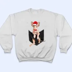 Winter Holiday Sphynx Cat Pocket with Christmas Santa Hat T Shirt Winter Holiday Sphynx Cat Pocket with Christmas Santa Hat T Shirt