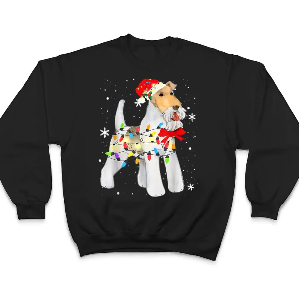 Wire-Hair-Fox-Terrier-Dog-Christmas-Light-Xmas-Mom-Dad-T-Shirt-4 Wire Hair Fox Terrier Dog Christmas Light Xmas Mom Dad T Shirt