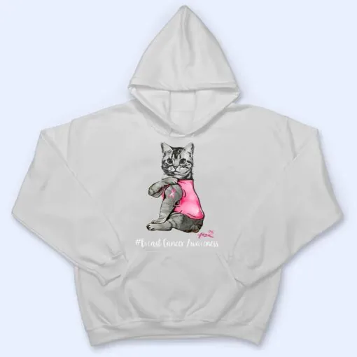 Woman Funny Cat Pink Ribbon In October We Wear Pink Breast T Shirt