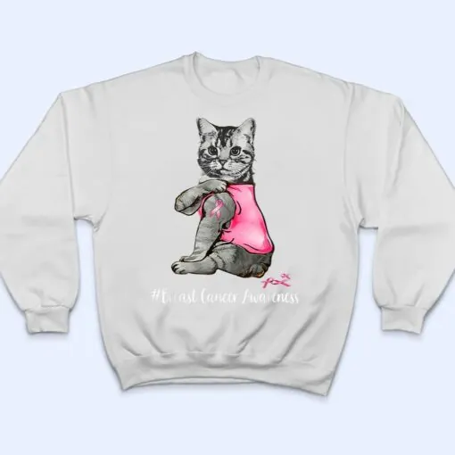 Woman Funny Cat Pink Ribbon In October We Wear Pink Breast T Shirt