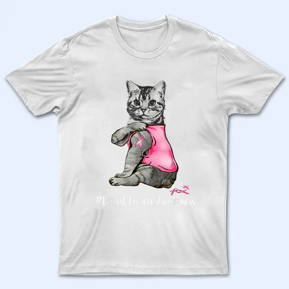 Woman Funny Cat Pink Ribbon In October We Wear Pink Breast T Shirt Woman Funny Cat Pink Ribbon In October We Wear Pink Breast T Shirt