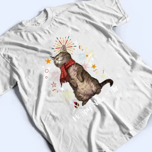 Womens Meowy New Year Cat Happy Kitten New Year Cute T Shirt